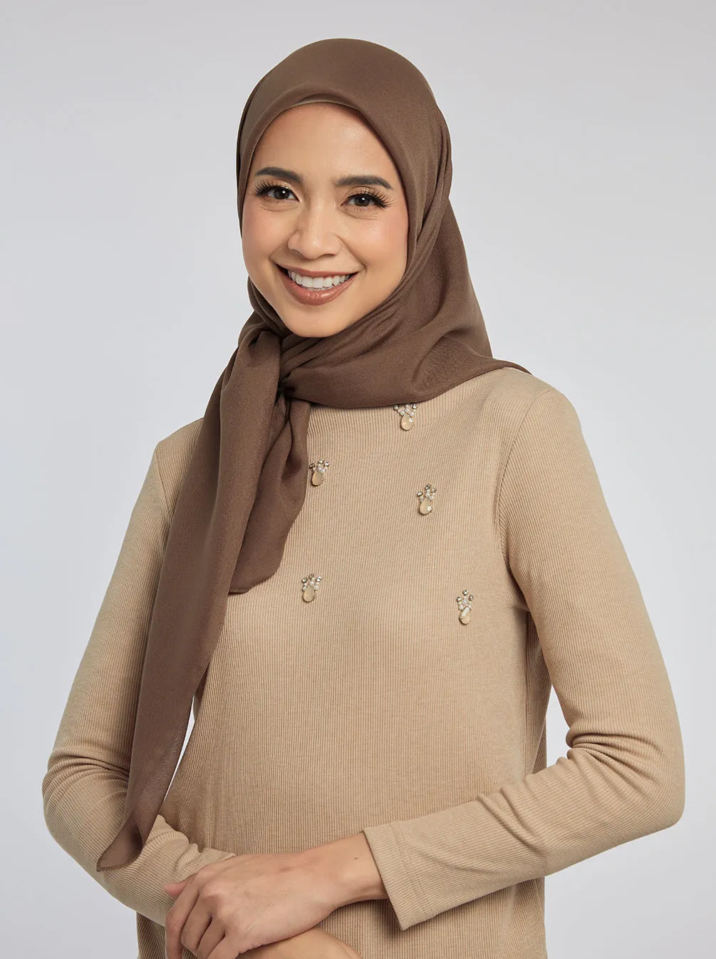 LIGHT VOILE SCARF PLAIN BROWN