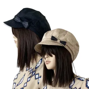 Linen Gingham Bow Newsboy Caps