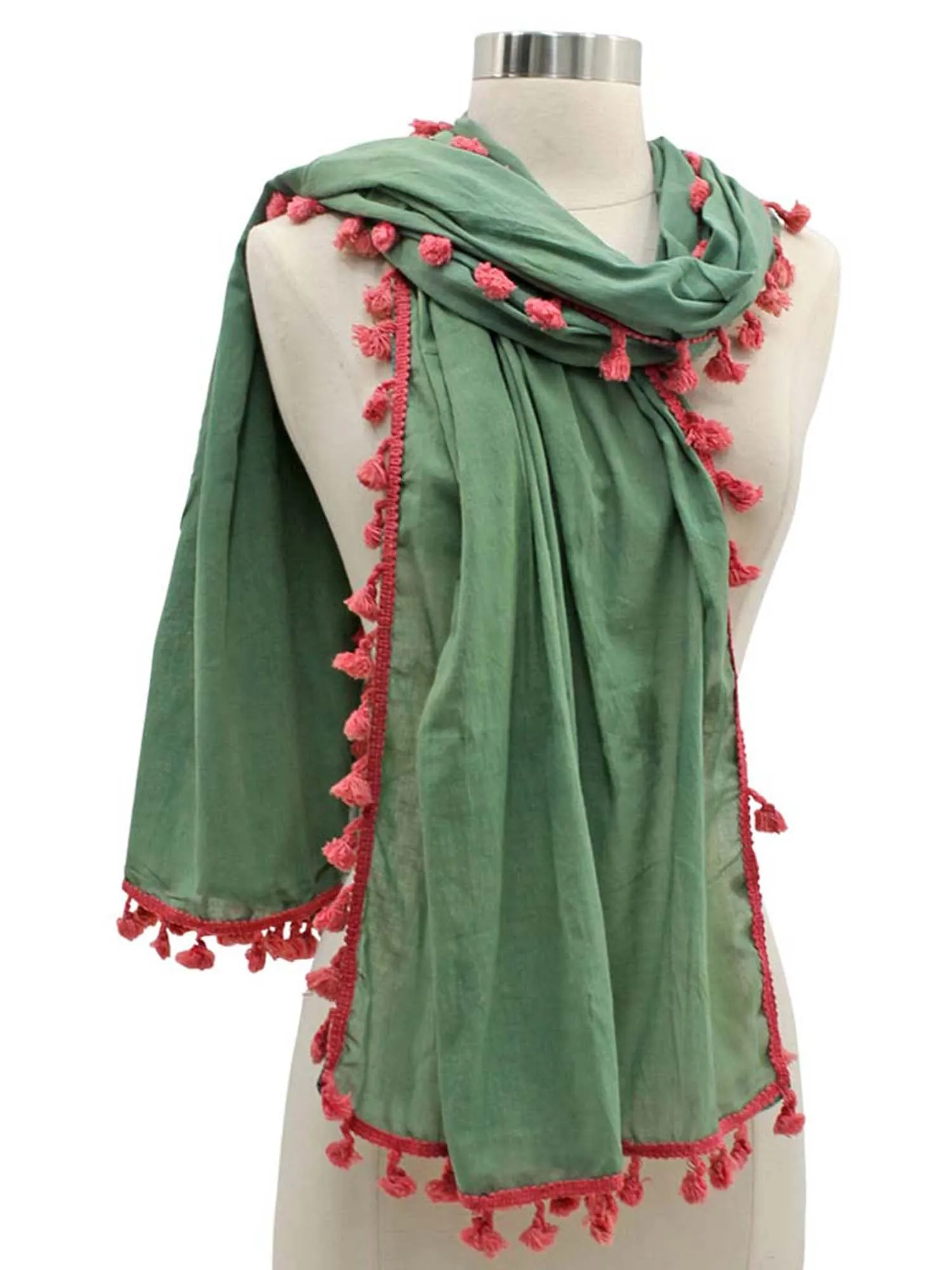 Long Neck Scarf With Contrast Tassel Trim