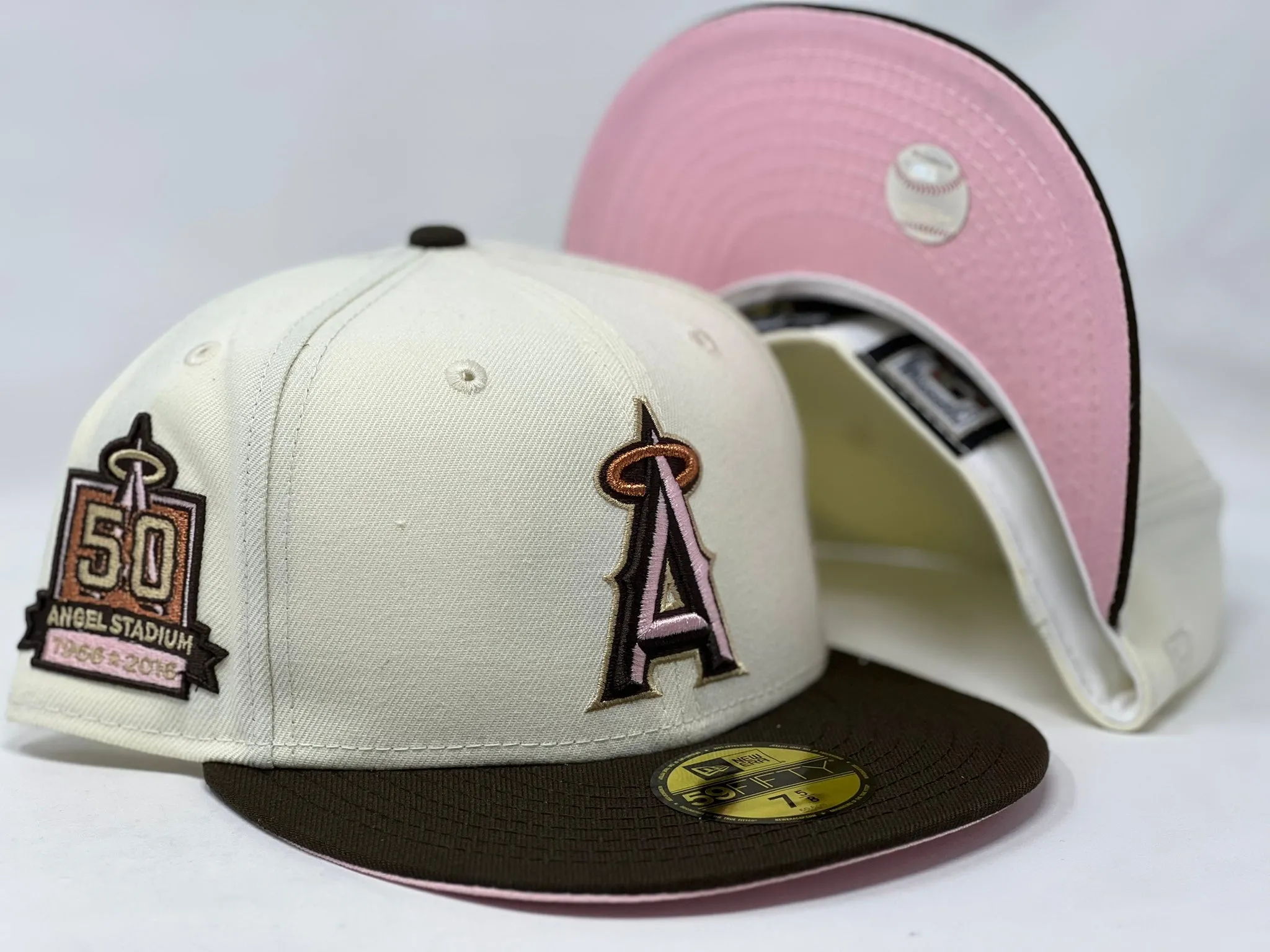 LOS ANGELES ANGELS 50TH ANNIVERSARY "NEAPOLITAN ICE CREAM" PINK BRIM NEW ERA FITTED HAT