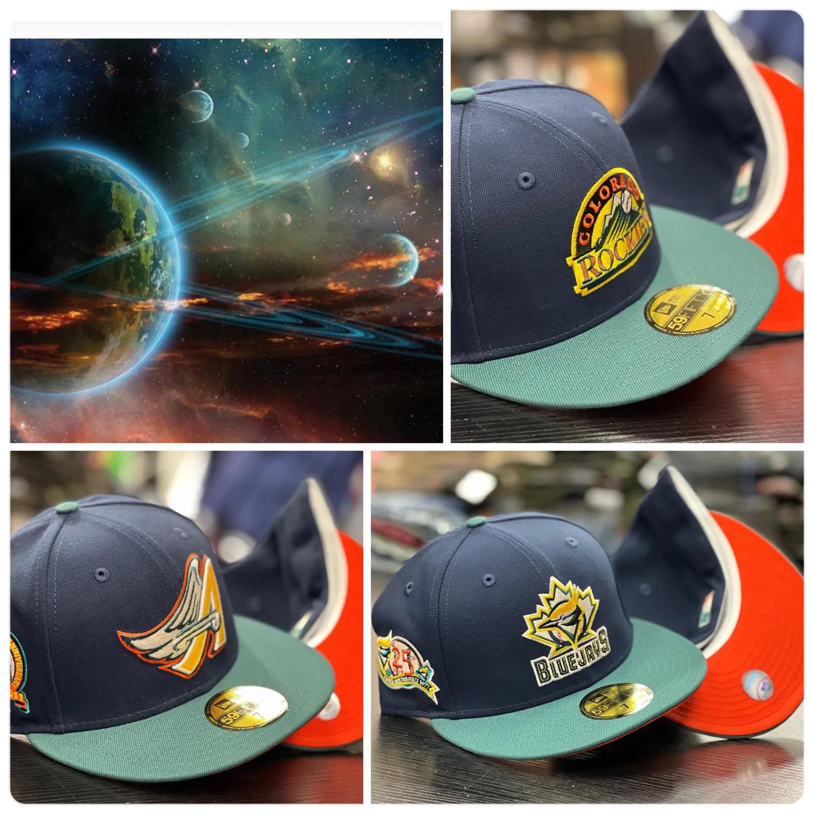 Los Angeles Angels 50th Anniversary "Space Pack" Navy Aqua Green Visor Orange Brim New Era Fitted Hat