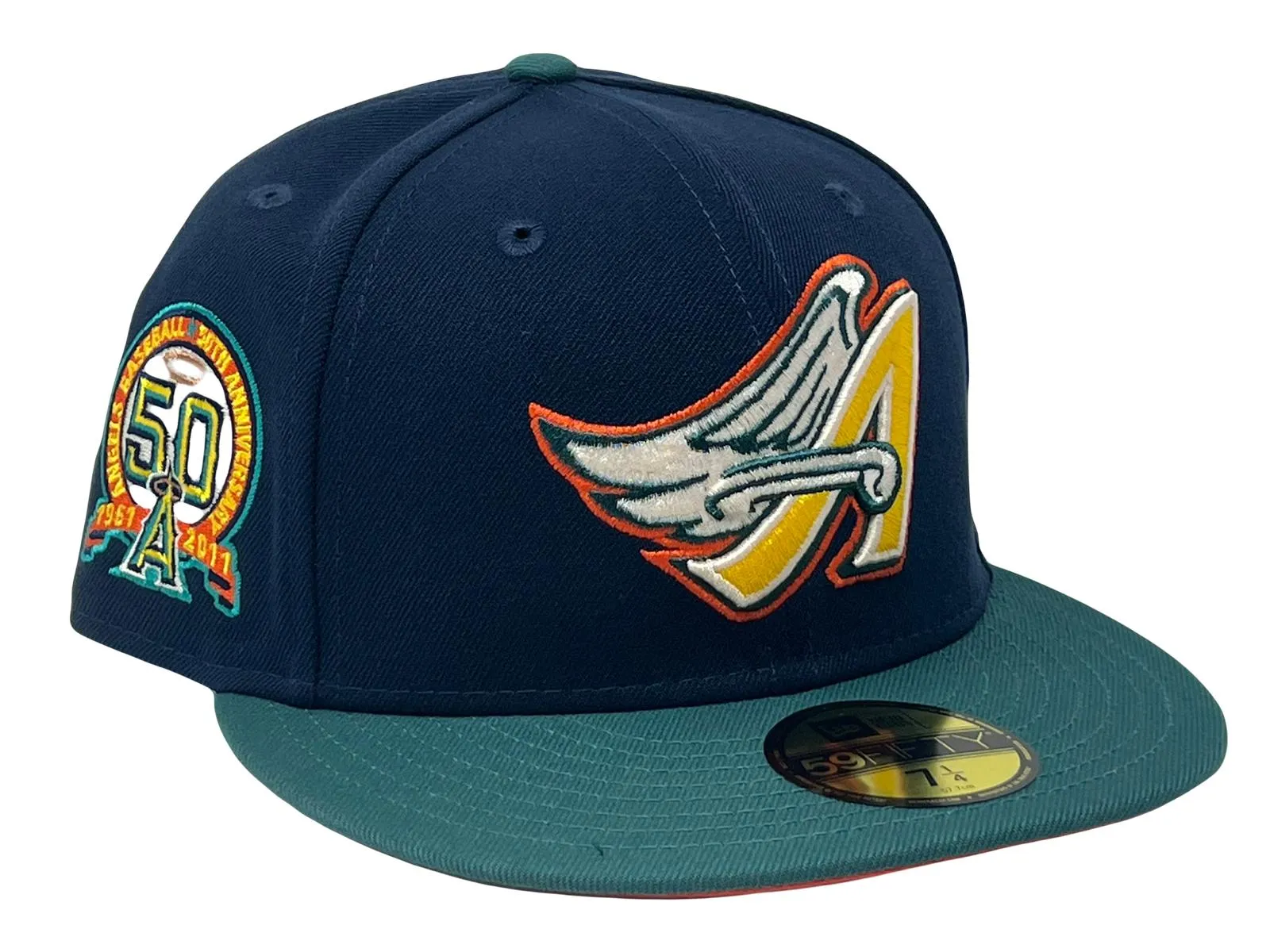 Los Angeles Angels 50th Anniversary "Space Pack" Navy Aqua Green Visor Orange Brim New Era Fitted Hat