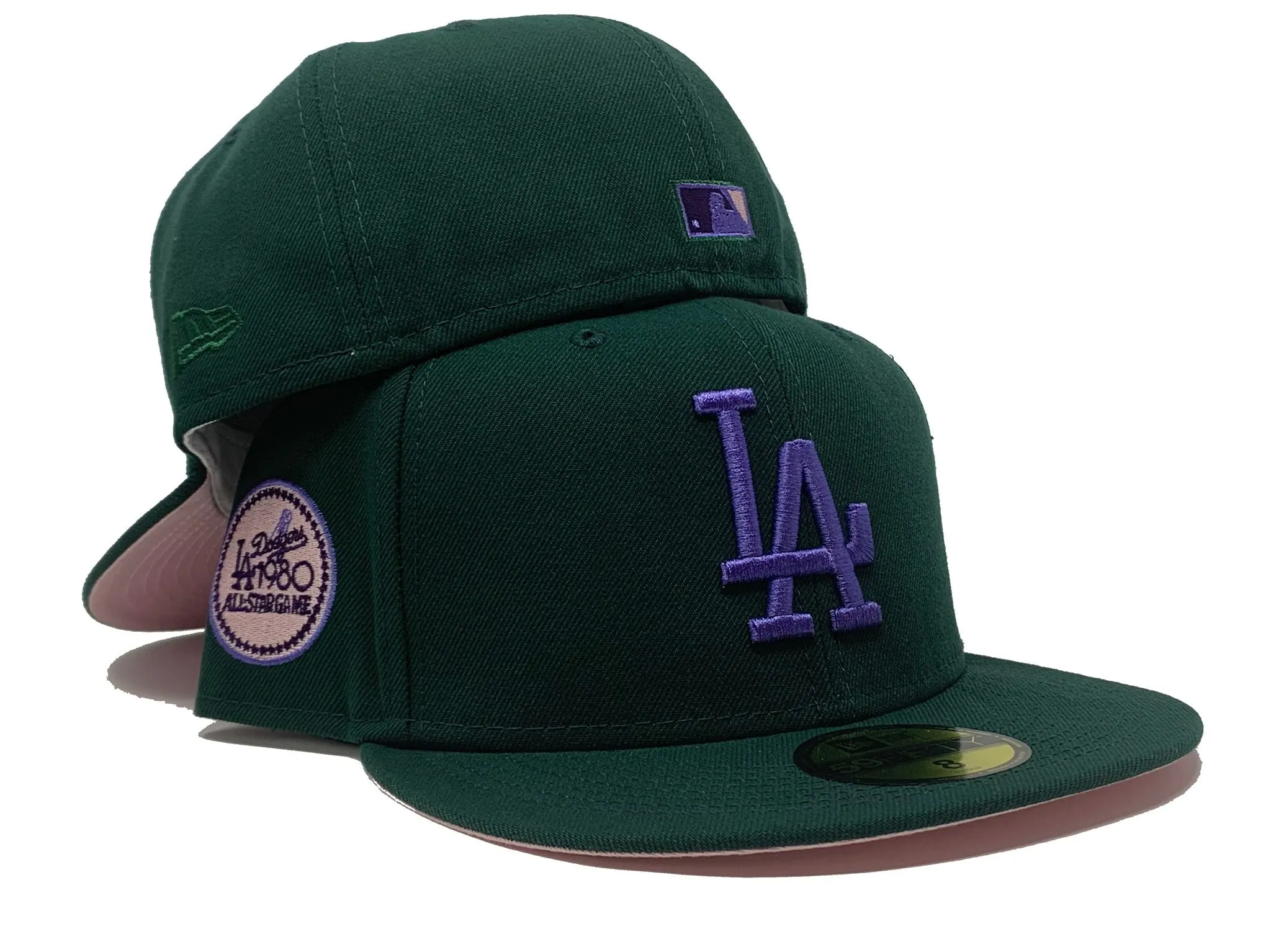 LOS ANGELES DODGERS 1980 ALL STAR GAME DARK GREEN PINK BRIM NEW ERA FITTED HAT