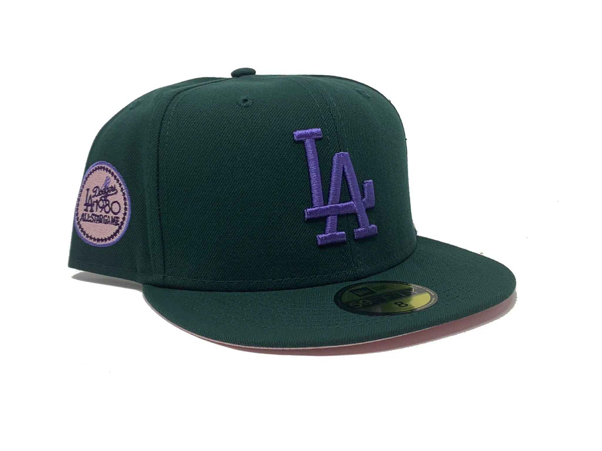 LOS ANGELES DODGERS 1980 ALL STAR GAME DARK GREEN PINK BRIM NEW ERA FITTED HAT