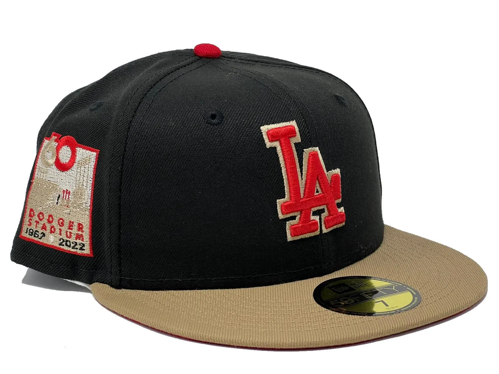 LOS ANGELES DODGERS 60TH ANNIVERSARY BLACK CAMEL RED BRIM NEW ERA FITTED HAT