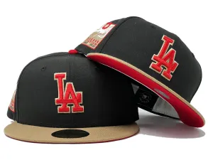 LOS ANGELES DODGERS 60TH ANNIVERSARY BLACK CAMEL RED BRIM NEW ERA FITTED HAT