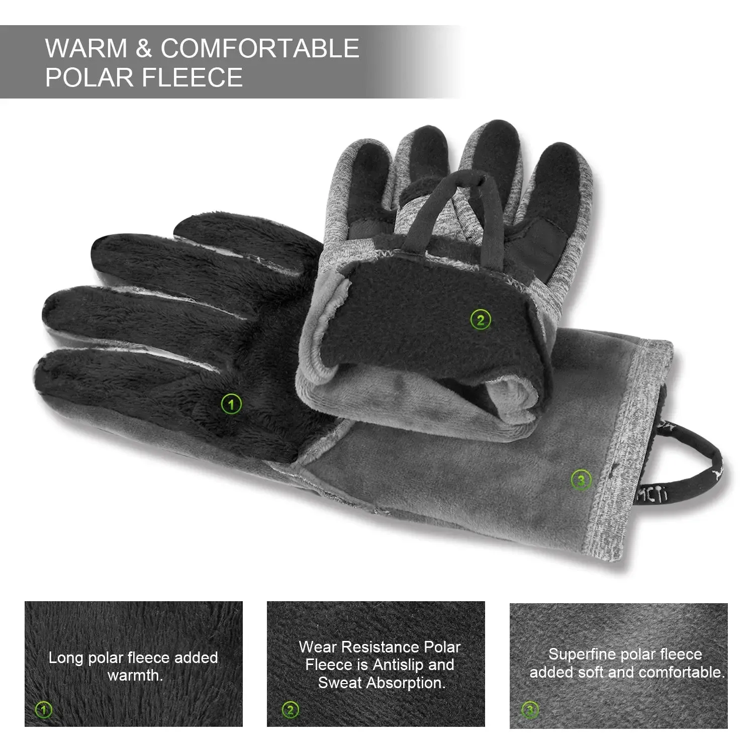 MCTi Winter Snow Gloves - Touchscreen Fleece Leather Gloves