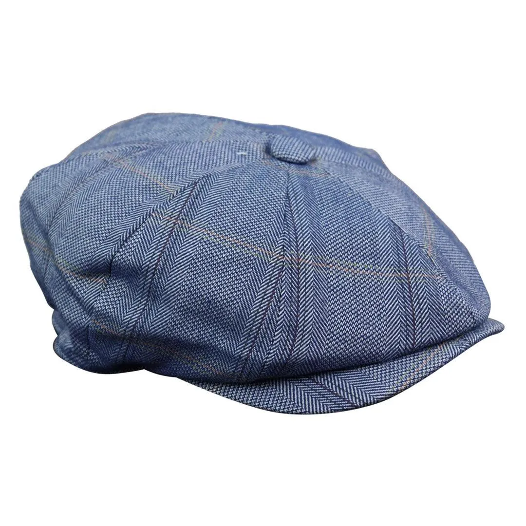 Mens 8 Panel Button Hat Flat Cap Newsboy Baker Boy Check Hat Tweed Blinders