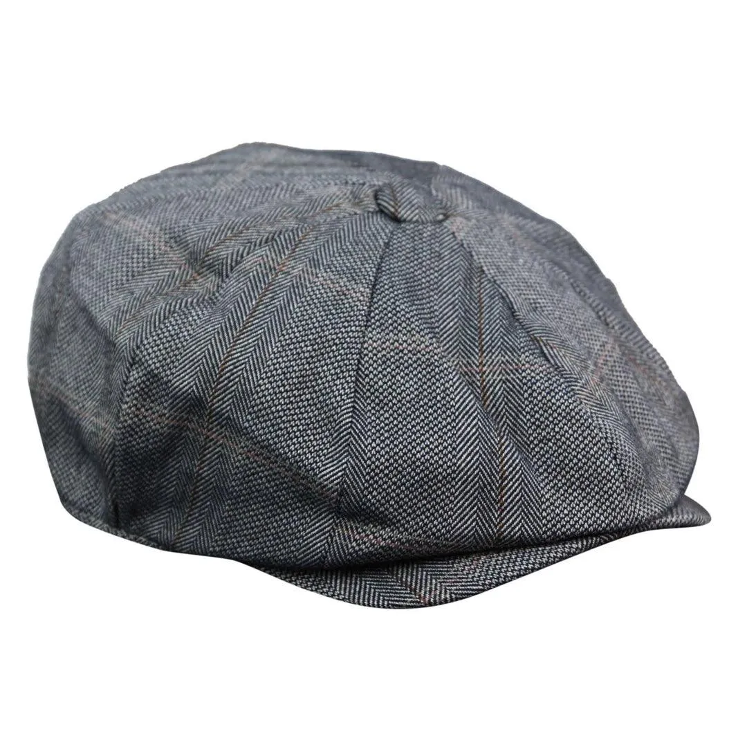 Mens 8 Panel Button Hat Flat Cap Newsboy Baker Boy Check Hat Tweed Blinders