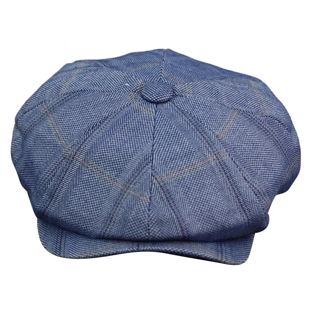 Mens 8 Panel Button Hat Flat Cap Newsboy Baker Boy Check Hat Tweed Blinders