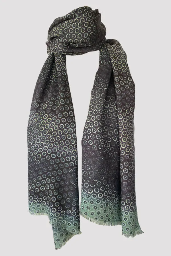 Millefleurs Grey/Green Wool Silk Scarf