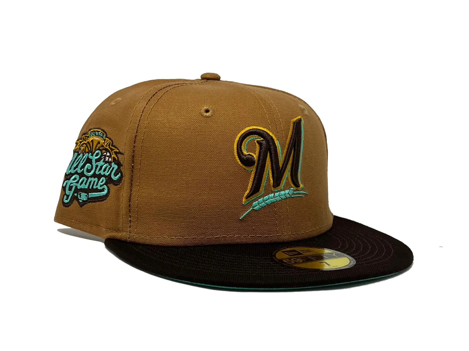 MILWAUKEE BREWERS 2002 ALL STAR GAME "MINT CHOCOLATE COLLECTION" MINT BRIM NEW ERA FITTED HAT