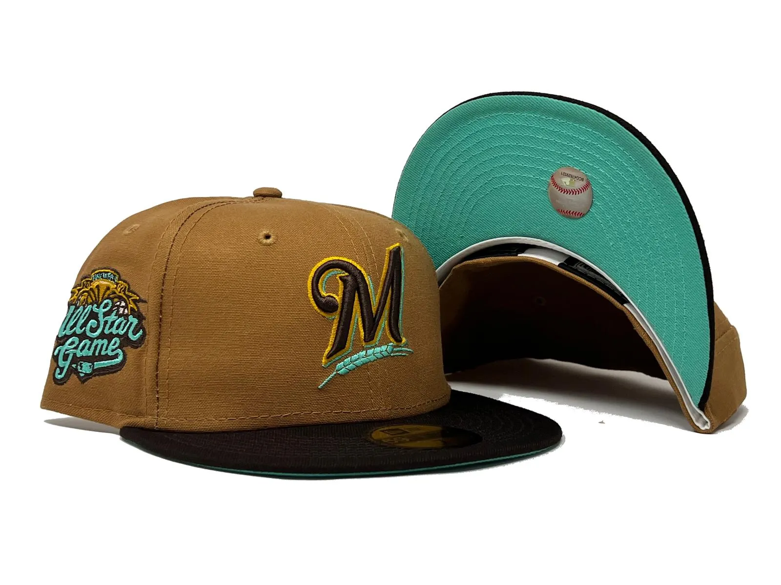 MILWAUKEE BREWERS 2002 ALL STAR GAME "MINT CHOCOLATE COLLECTION" MINT BRIM NEW ERA FITTED HAT