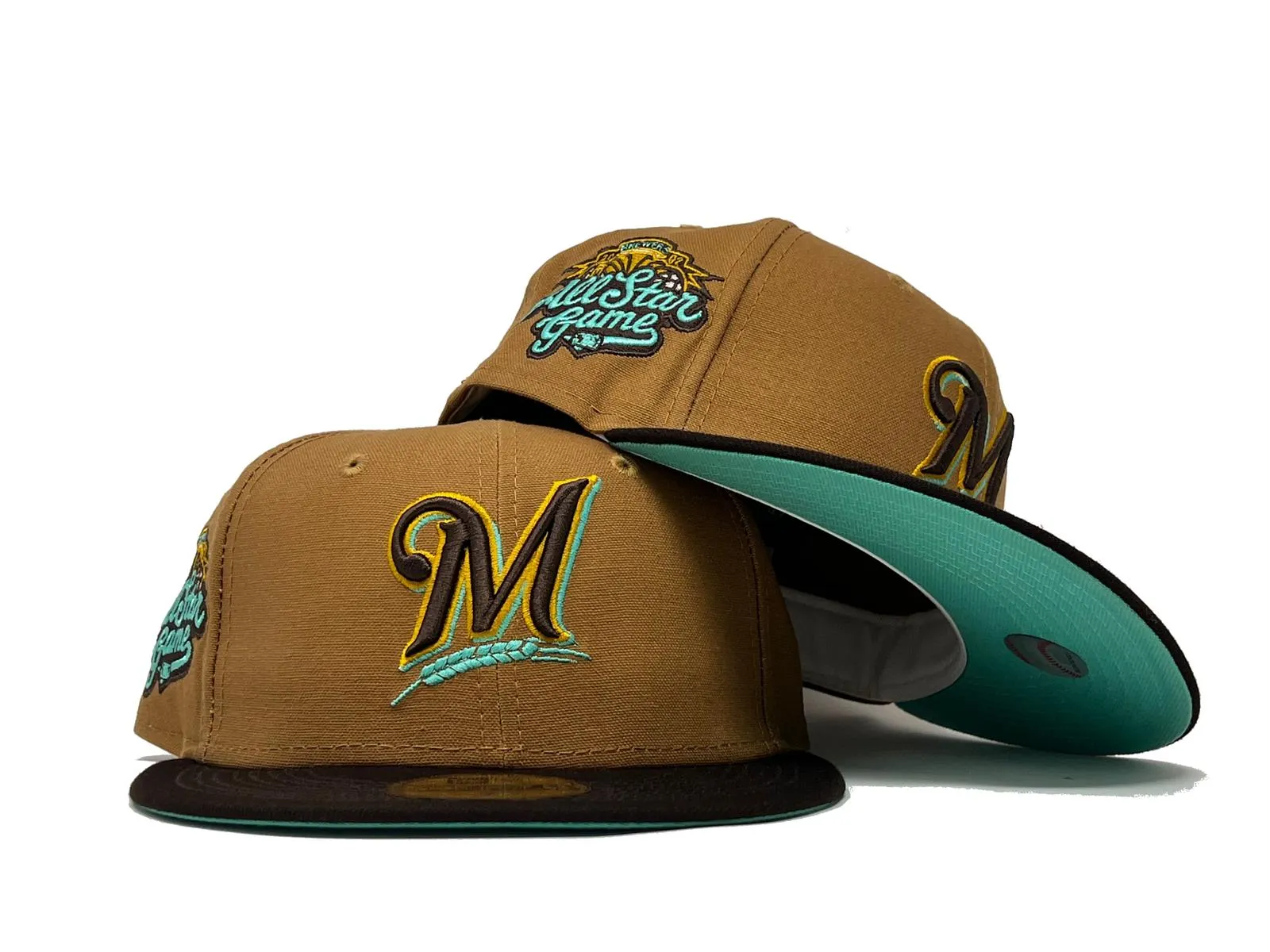 MILWAUKEE BREWERS 2002 ALL STAR GAME "MINT CHOCOLATE COLLECTION" MINT BRIM NEW ERA FITTED HAT