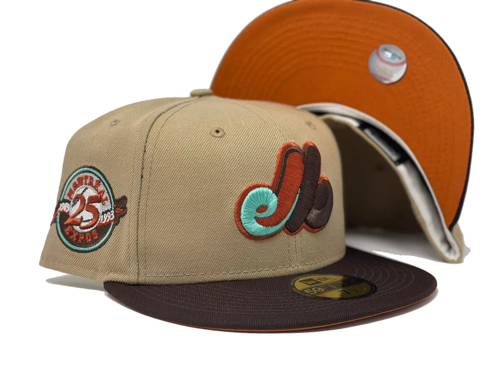 MONTREAL EXPOS 25TH ANNIVERSARY "DIRTY AUTUMN COLLECTION" FLIGHT ORANGE BRIM NEW ERA FITTED HAT