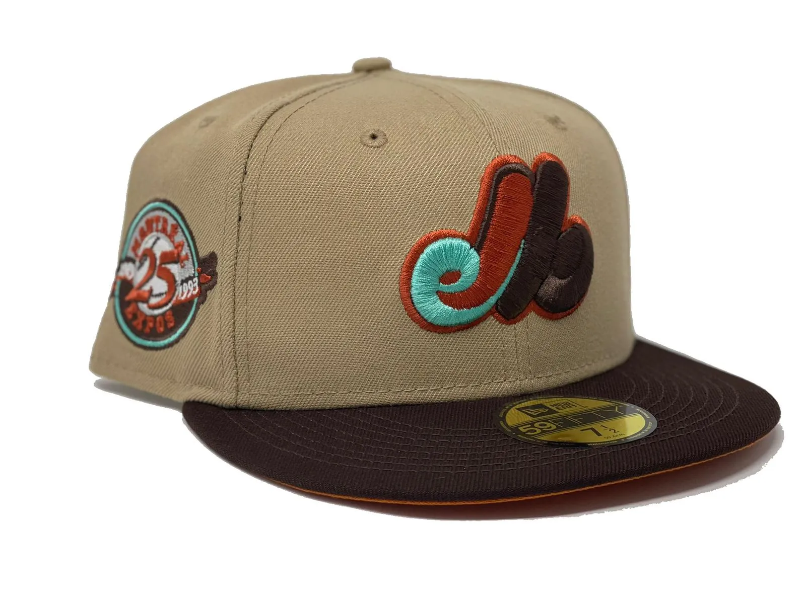 MONTREAL EXPOS 25TH ANNIVERSARY "DIRTY AUTUMN COLLECTION" FLIGHT ORANGE BRIM NEW ERA FITTED HAT