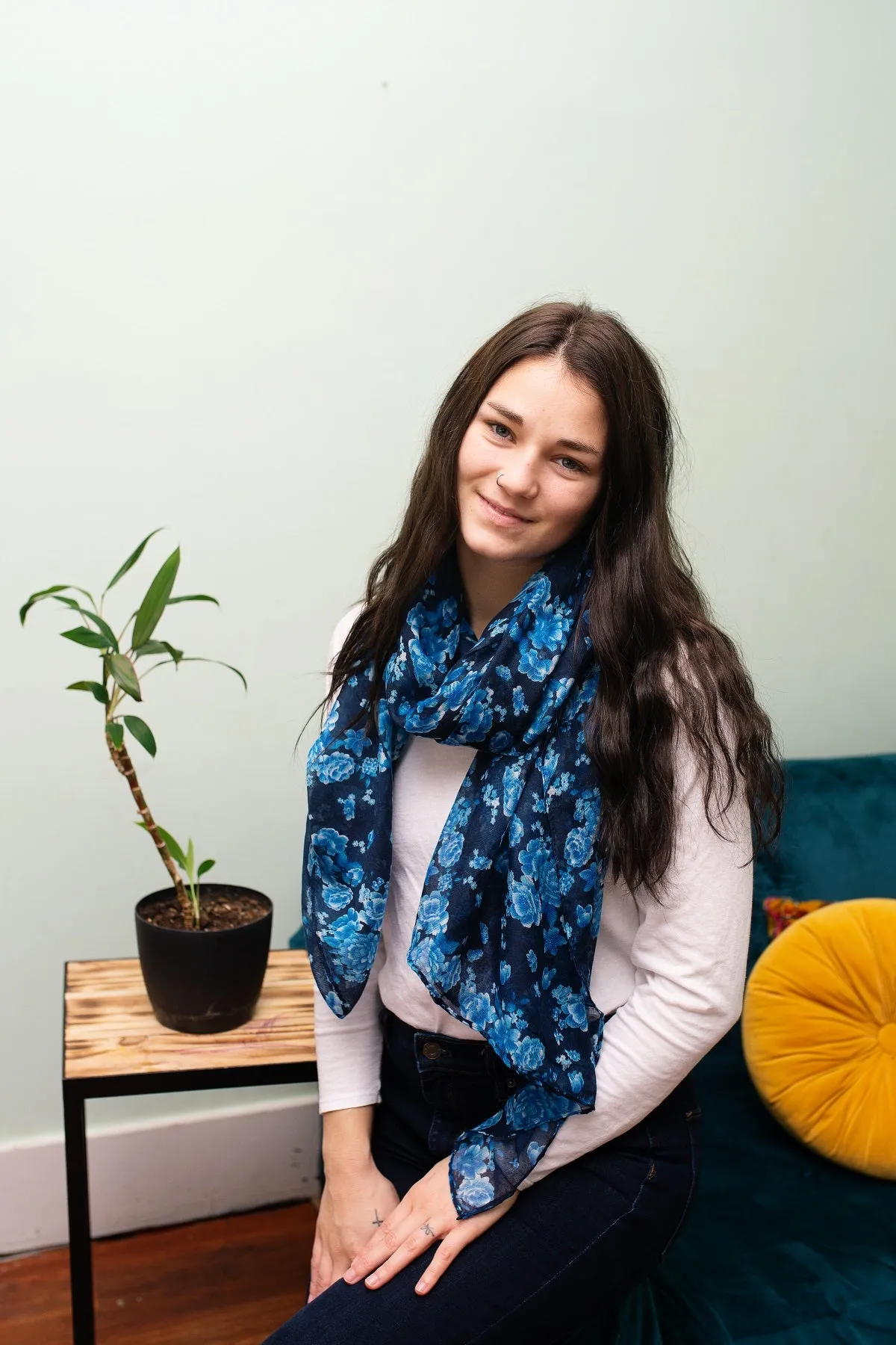 Navy and Blue Flower Scarf