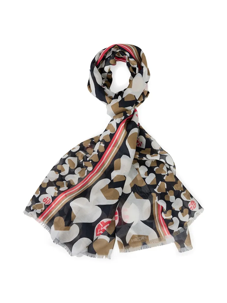 Navy Splithearts Cotton & Silk Scarf