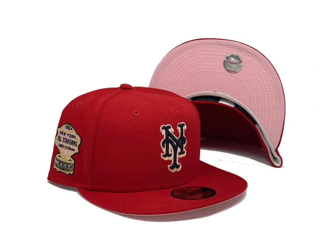 NEW YORK METS 1964 ALL STAR GAME "STRAWBERRY REFRESHER" RED PINK BRIM NEW ERA FITTED HAT