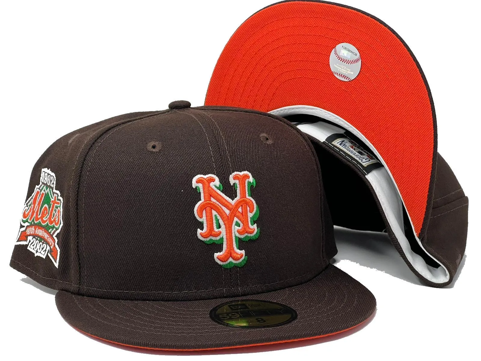 NEW YORK METS 40TH ANNIVERSARY" AUTUMN 2" COLLECTION DEEP BROWN ORANGE BRIM NEW ERA FITTED HAT