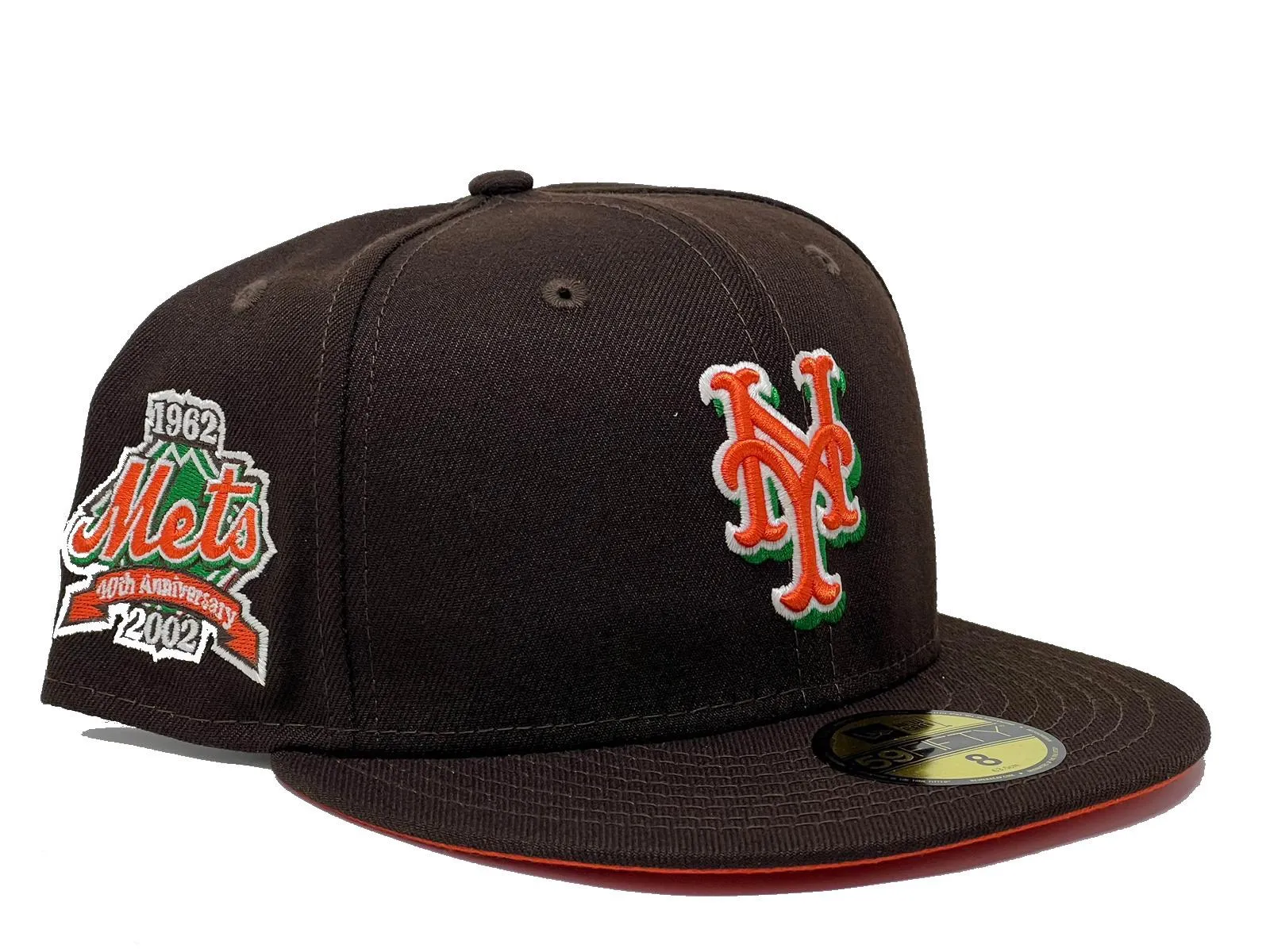 NEW YORK METS 40TH ANNIVERSARY" AUTUMN 2" COLLECTION DEEP BROWN ORANGE BRIM NEW ERA FITTED HAT