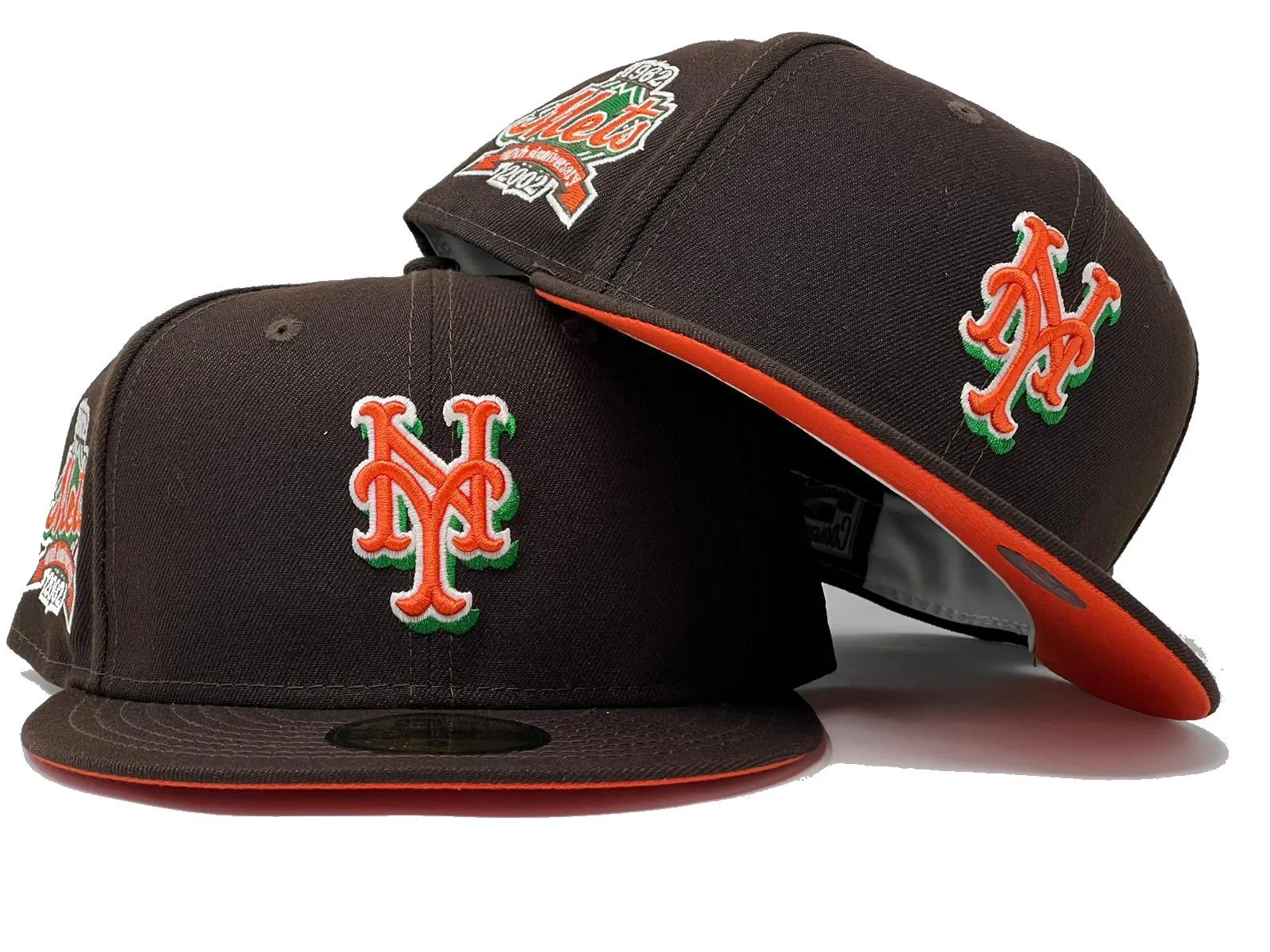 NEW YORK METS 40TH ANNIVERSARY" AUTUMN 2" COLLECTION DEEP BROWN ORANGE BRIM NEW ERA FITTED HAT