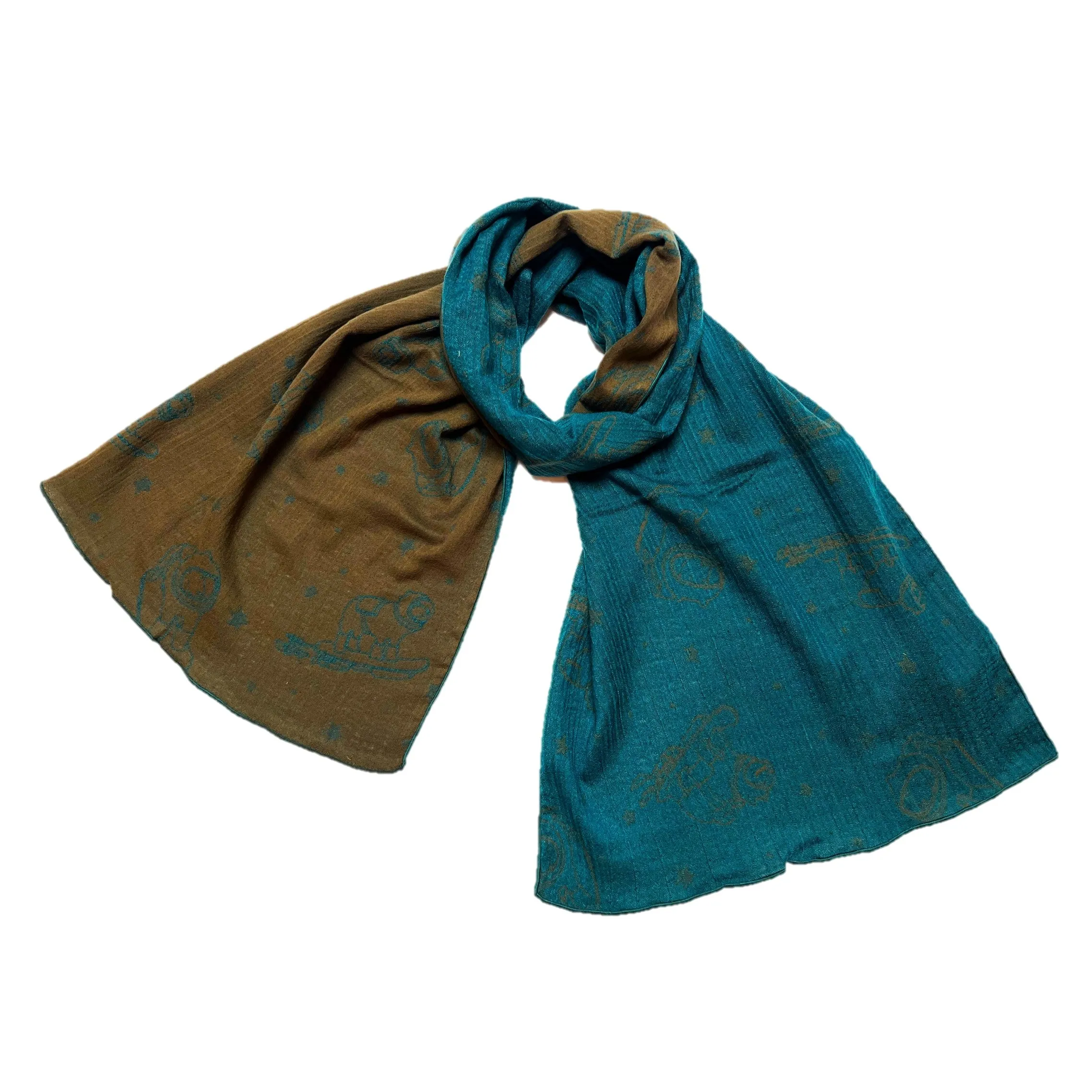 NUNO Scarf: "Space Dog" (Teal/Brown)