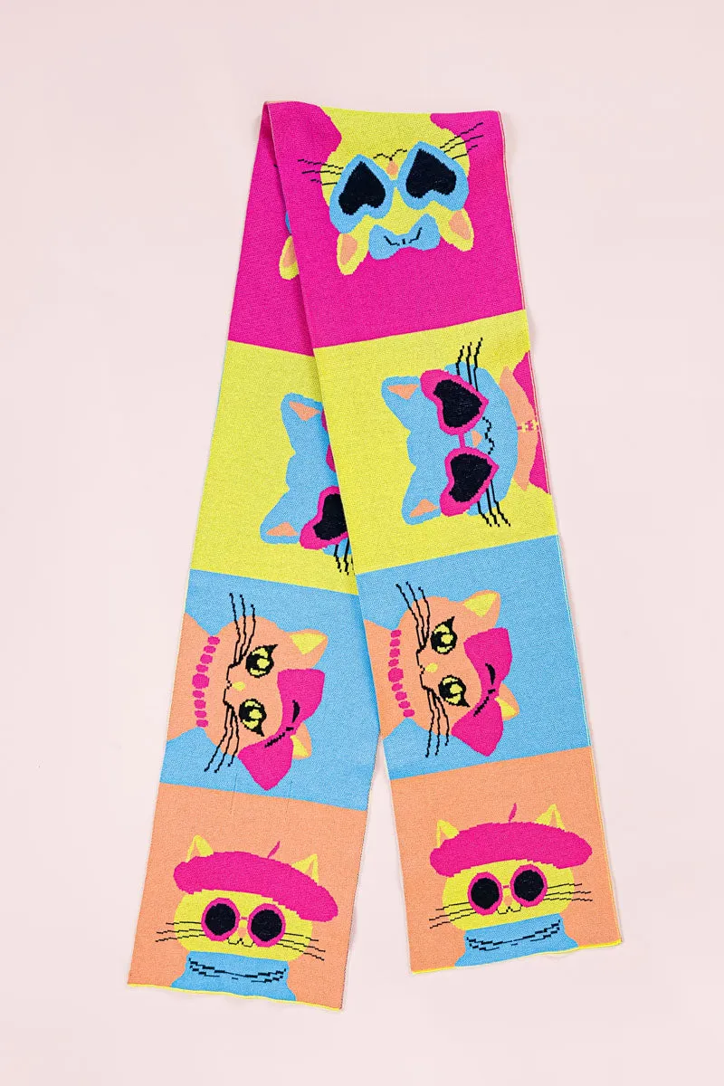 Pop Cats Knit Scarf