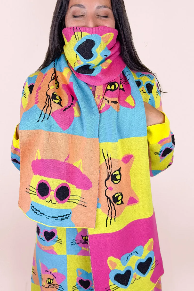 Pop Cats Knit Scarf