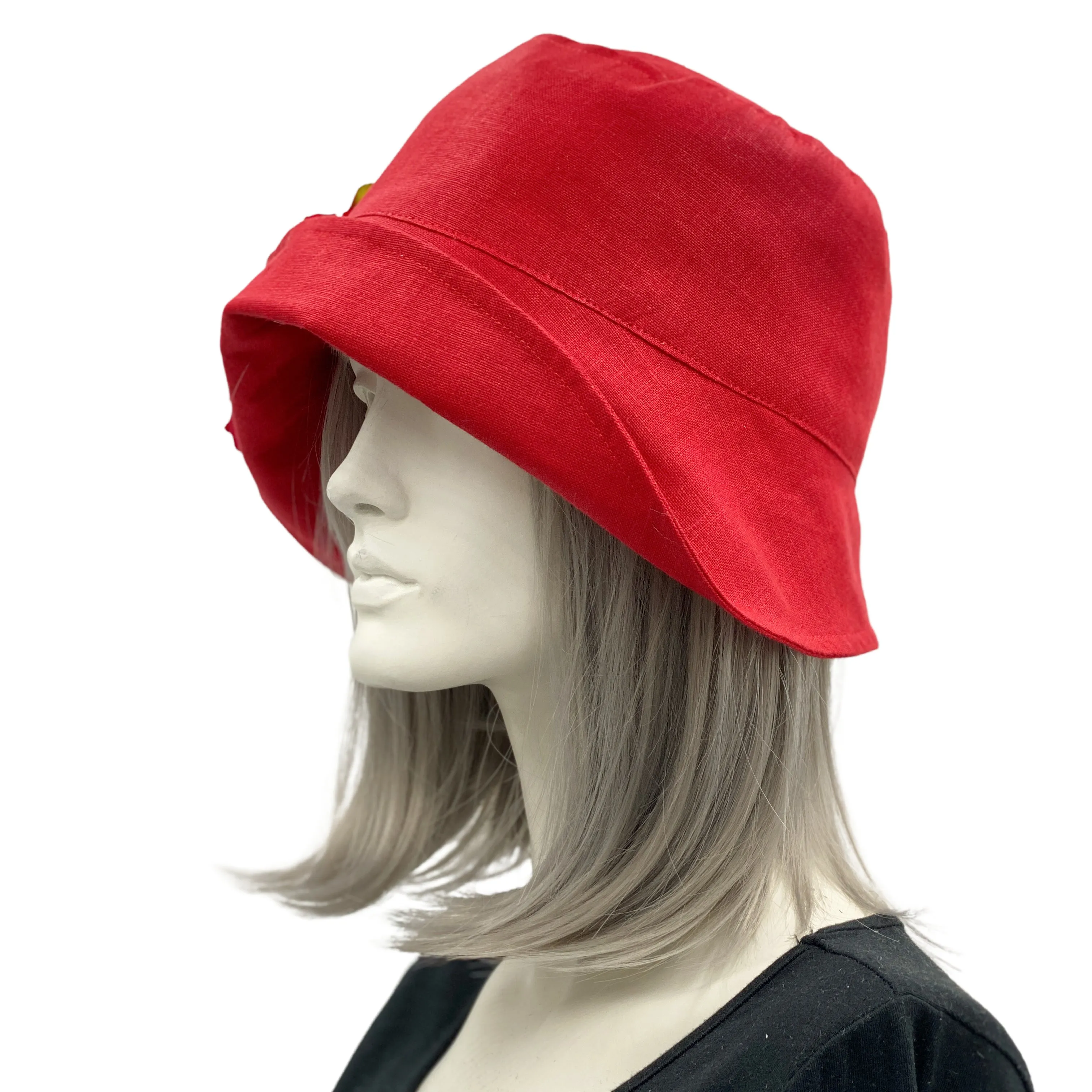 Red linen 20s Style Cloche Hat with Large Flower | The Eleanor