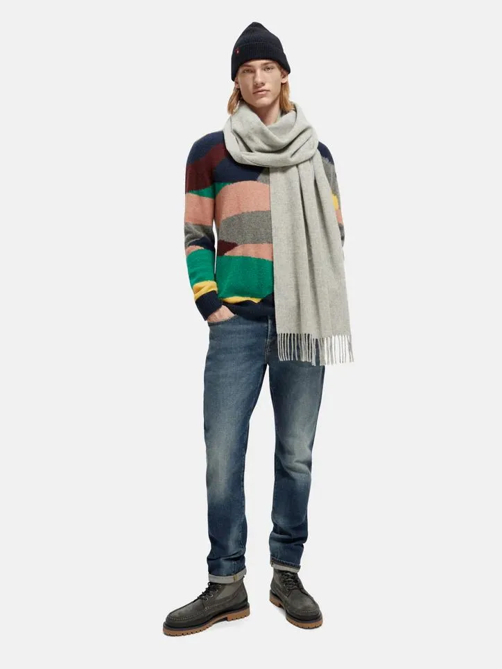 Scotch & Soda Unisex Wool Fringed Woven Scarf - Grey Melange