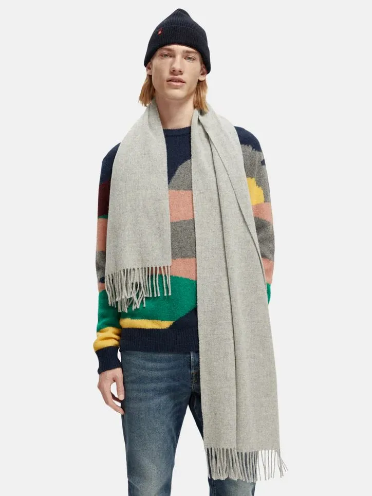 Scotch & Soda Unisex Wool Fringed Woven Scarf - Grey Melange