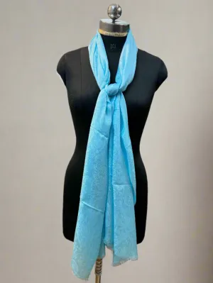 Sky Blue Self-Weave Luxurious Pure Pashmina Scarf