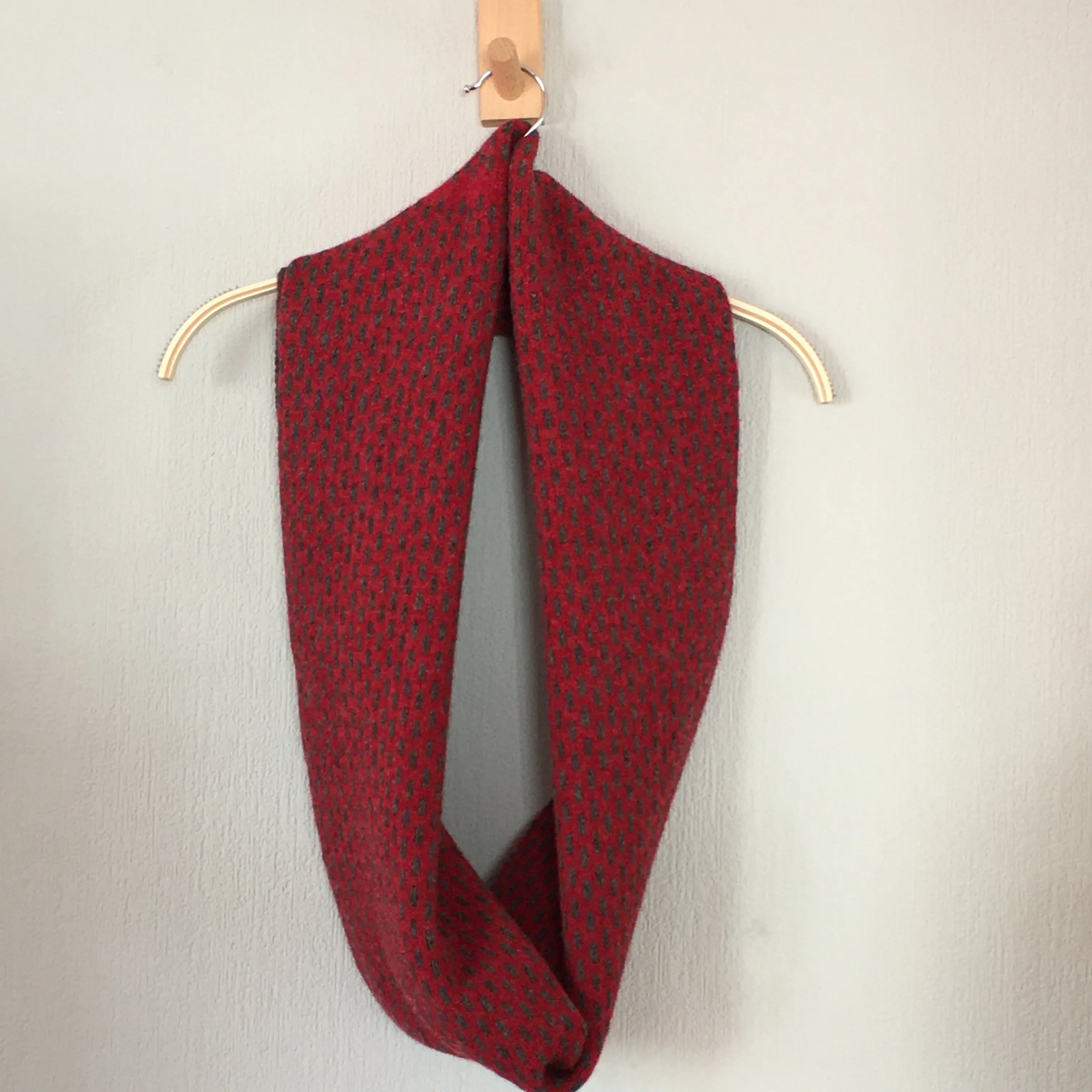 Snood - Infinity Scarf Soft Merino Lambswool Berry Red and Coal Grey Dots