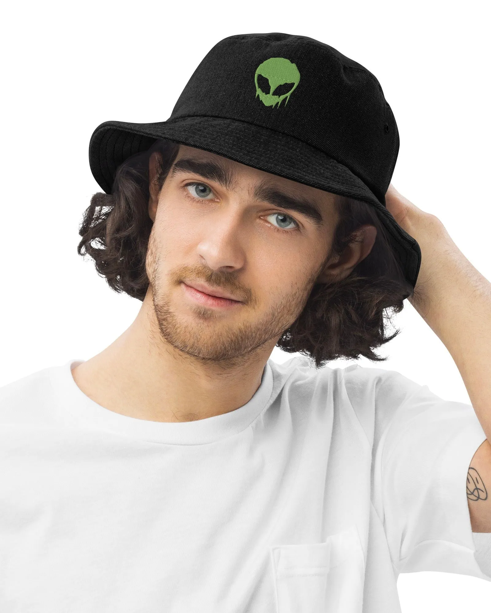 Trippy Alien Denim Bucket Hat