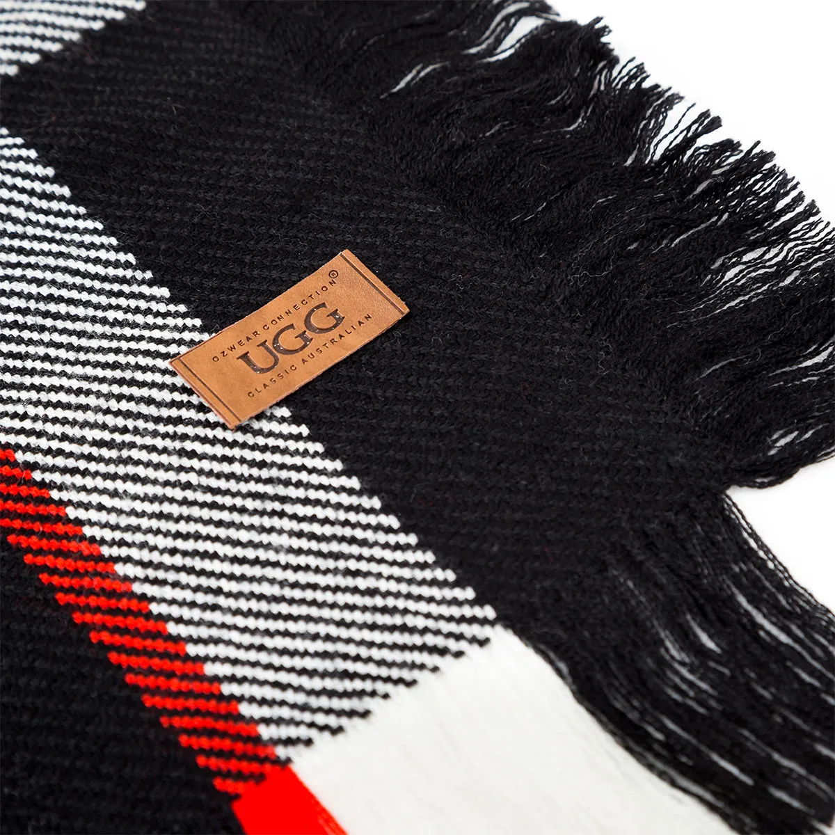 Ugg Fringed Check Wool Scarf Black and Check