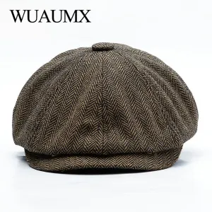 Unisex Autumn Winter Newsboy Caps Men And Women Warm Tweed Octagonal Hat For Male Detective Hats Retro Flat Caps chapeau