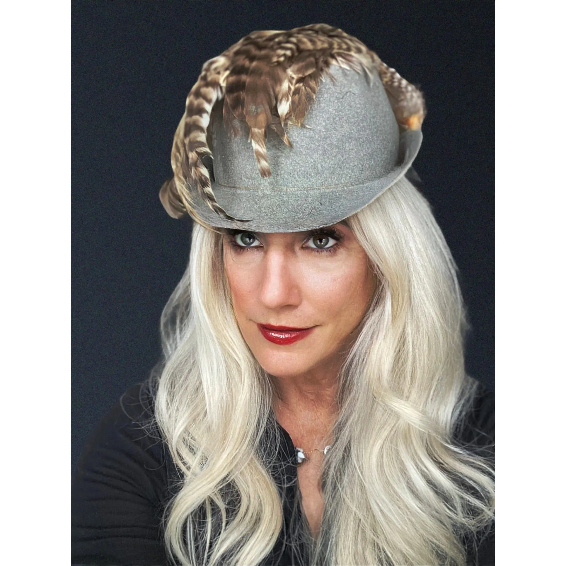 Vintage 1930s Knox  Cloche Hat Bird Head Pheasant Feathers Gray Felt XS Sherlock