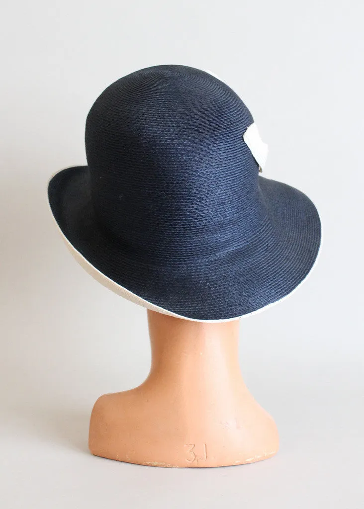 Vintage 1960s Navy and White MOD Cloche Hat