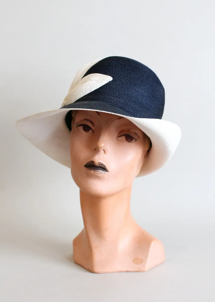 Vintage 1960s Navy and White MOD Cloche Hat