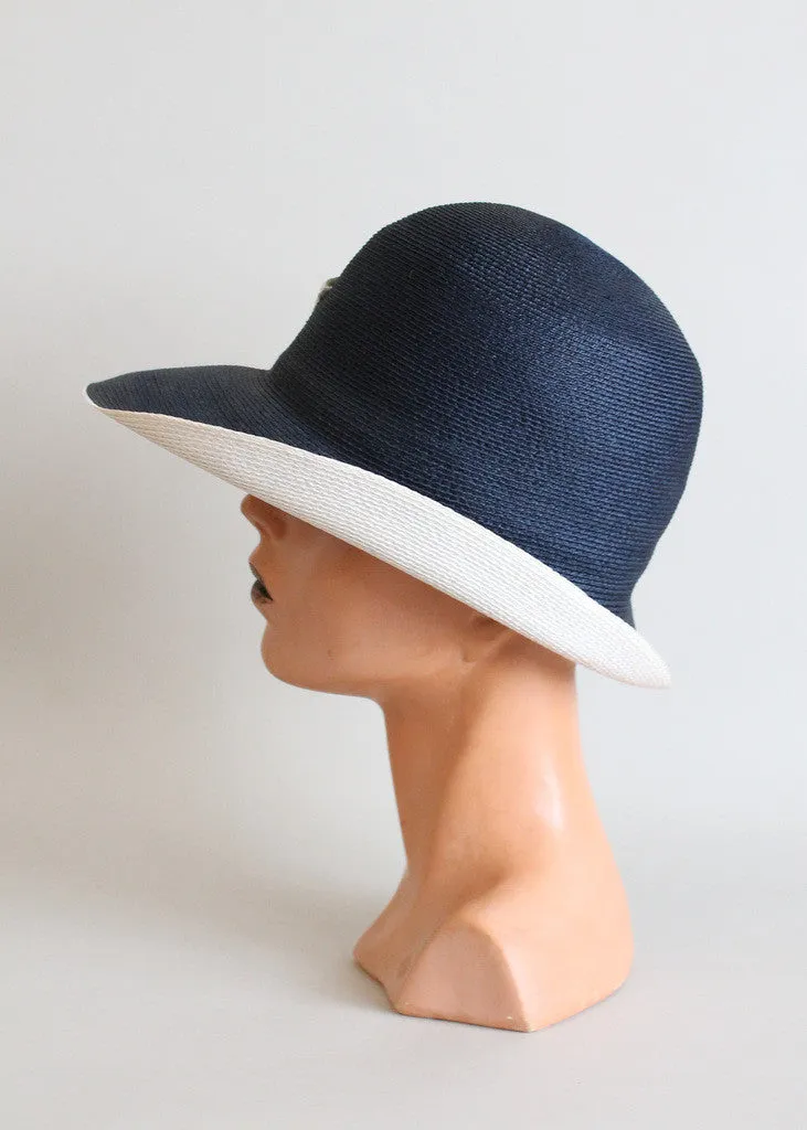 Vintage 1960s Navy and White MOD Cloche Hat