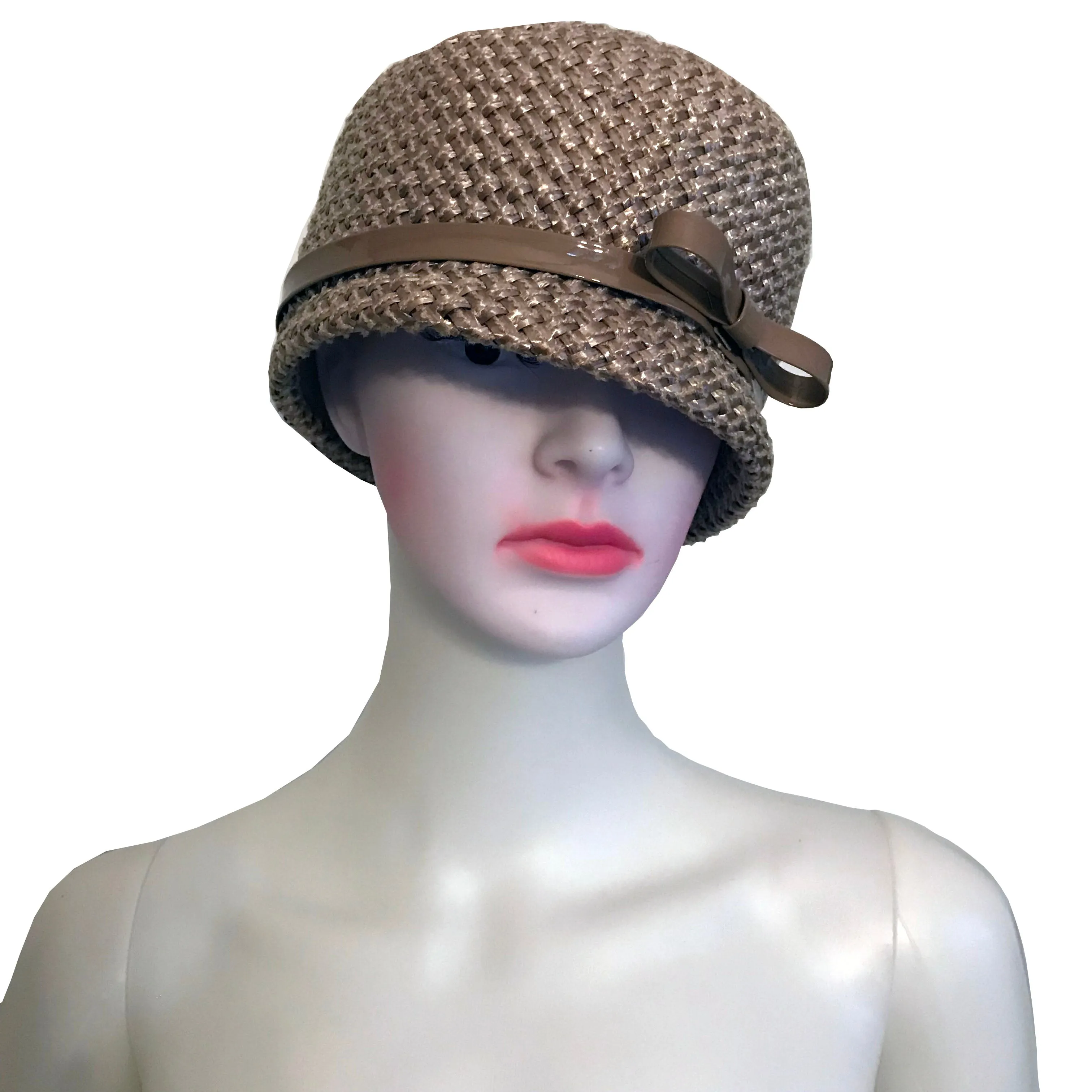 Vintage 1960s Woven Cloche Hat With Patent Bow