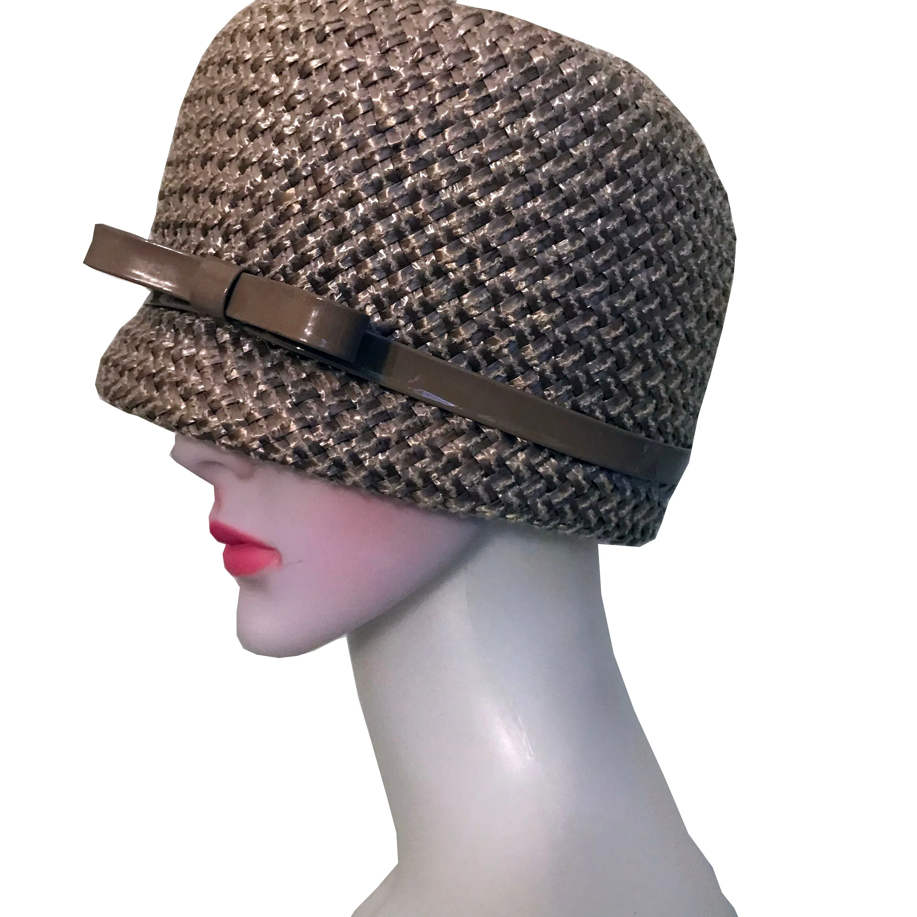 Vintage 1960s Woven Cloche Hat With Patent Bow