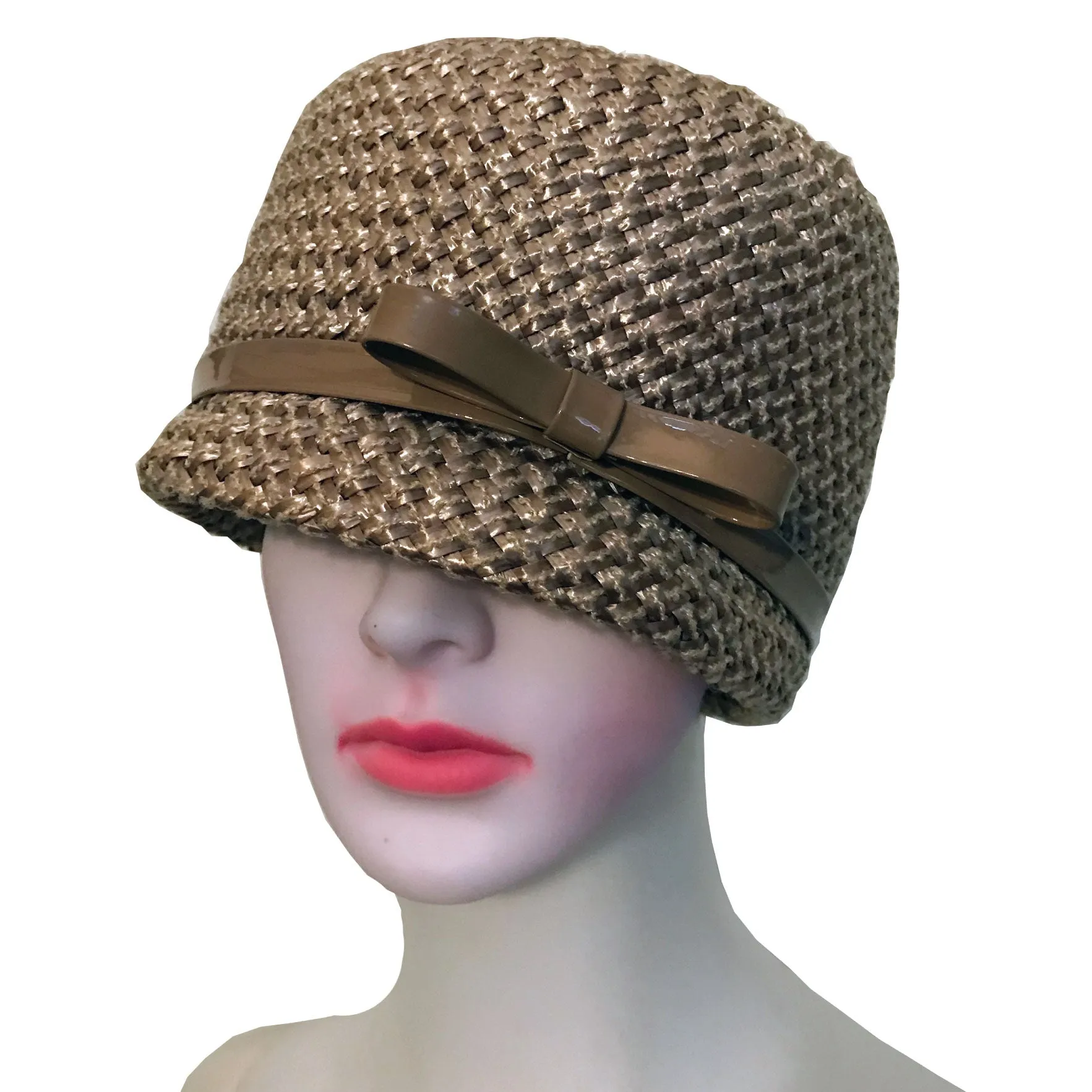 Vintage 1960s Woven Cloche Hat With Patent Bow