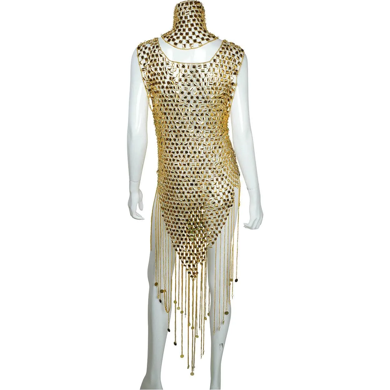 Vintage 1970s Paco Rabanne Space Age Chainmail Dress with Matching Hat