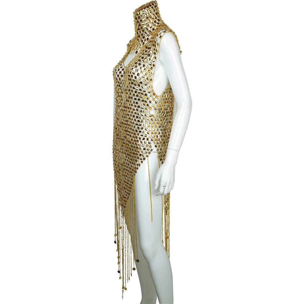 Vintage 1970s Paco Rabanne Space Age Chainmail Dress with Matching Hat