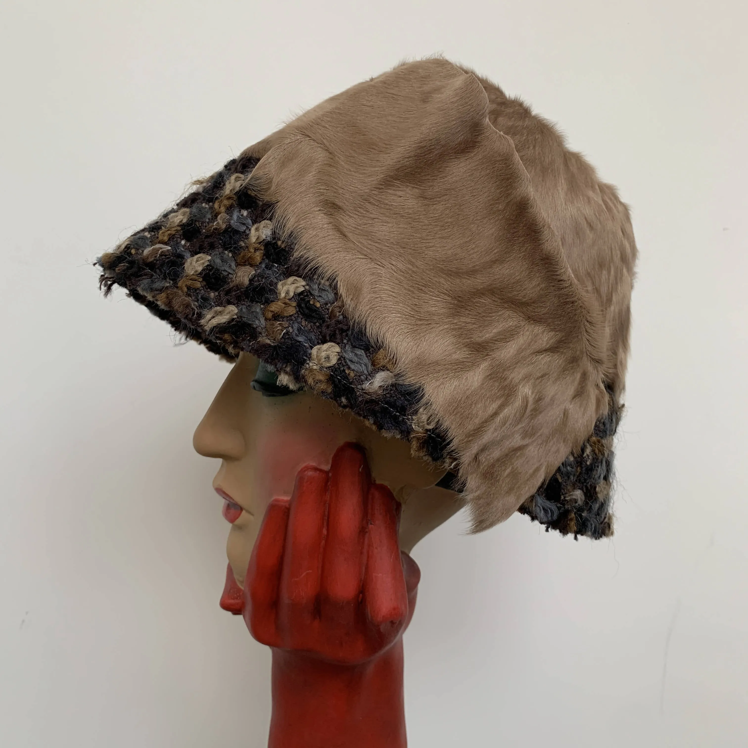 Vintage design new brown fur cloche hat by Dolce & Gabanna made in Italy