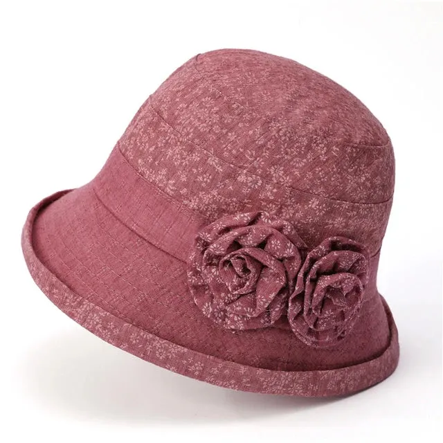 Vintage Floral Print Cloche Hat - Fushia