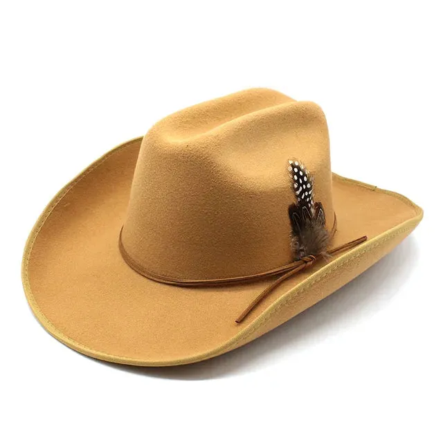 Vintage Wide Brim Leather Cowboy Hat Stylish Men's Fascinator