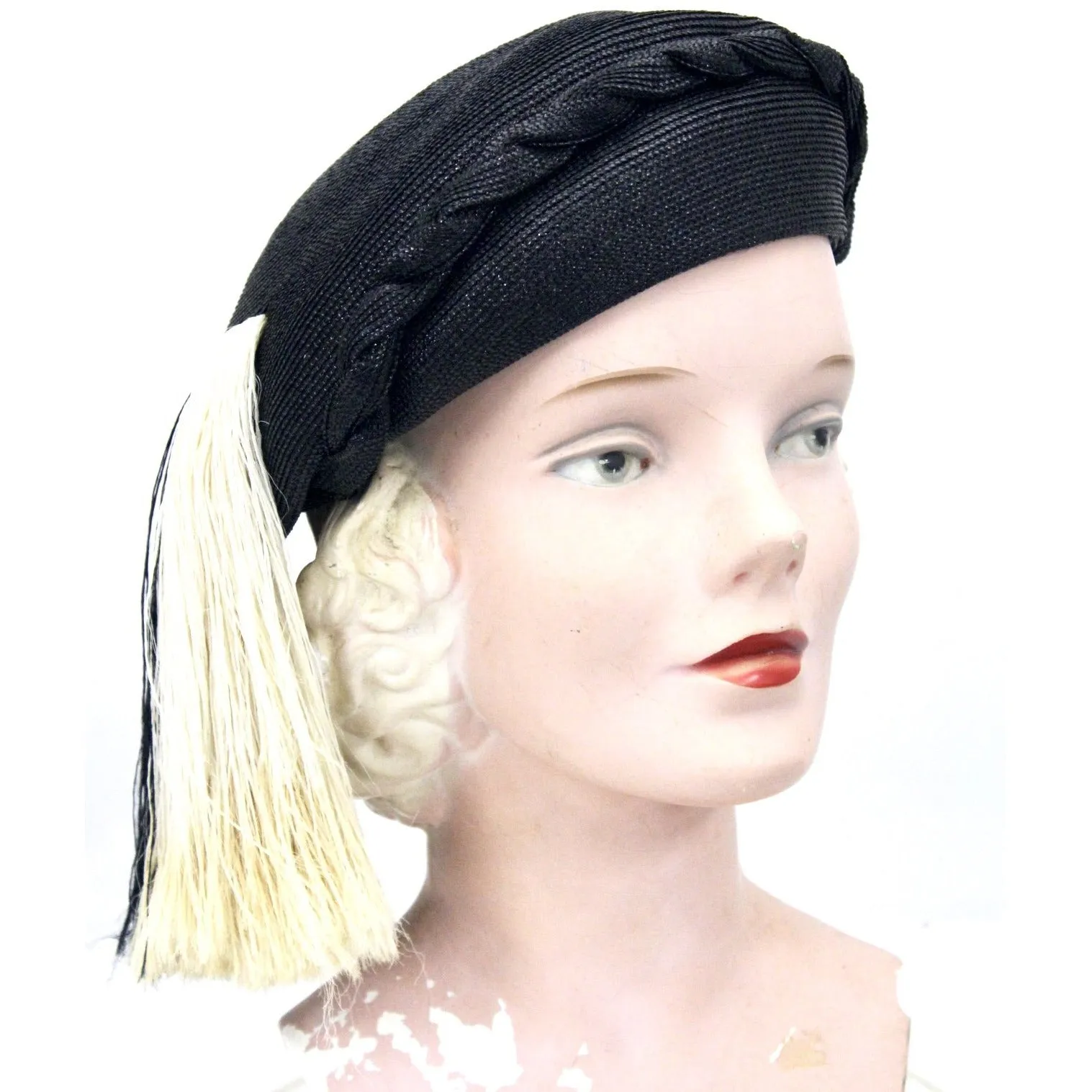 Vintage Womens 1940s Beret Cloche Fringe Detail Norman Durand Church Drama Guernsey Pie